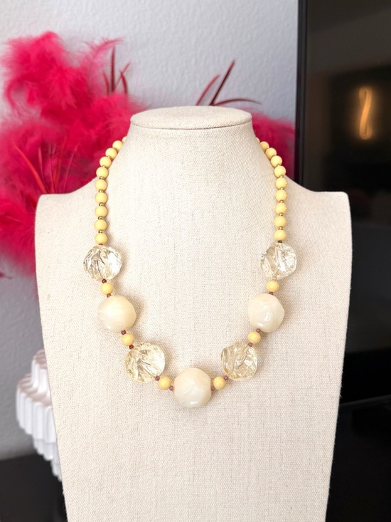 Vintage Jewelry - Vintage Cream & Yellow Beaded Statement Necklace